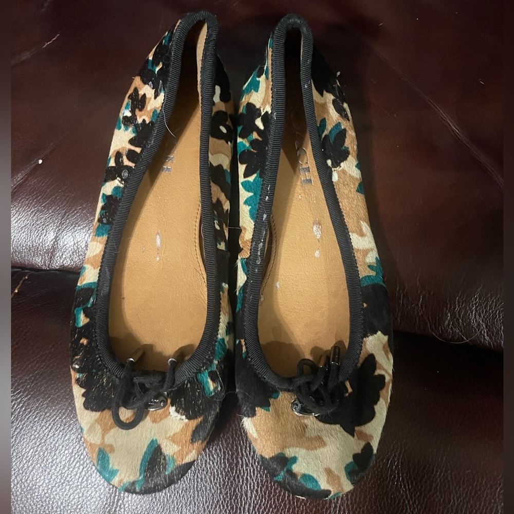 COACH calf hair flats for ladies, 7-7 1/2, beautiful colors, great used shape
